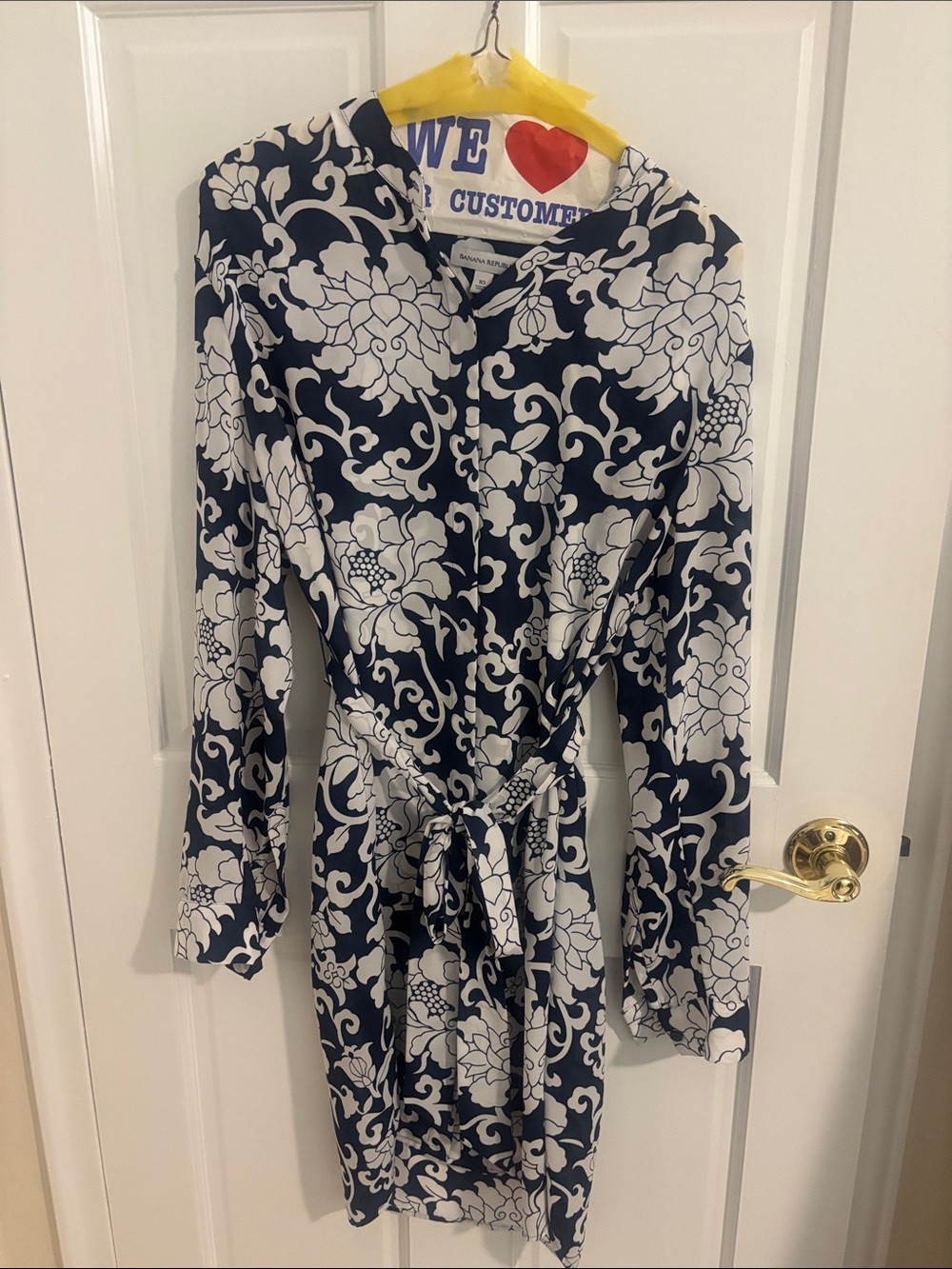 Banana Republic Navy and White Floral Midi Shirt Dress
